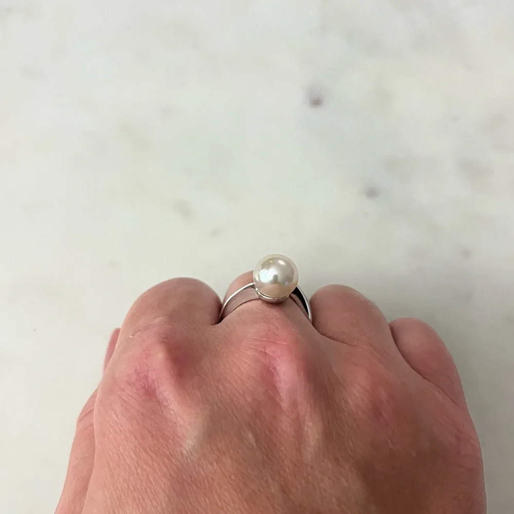 Sterling silver 925 pearl and cubic zirconia ring